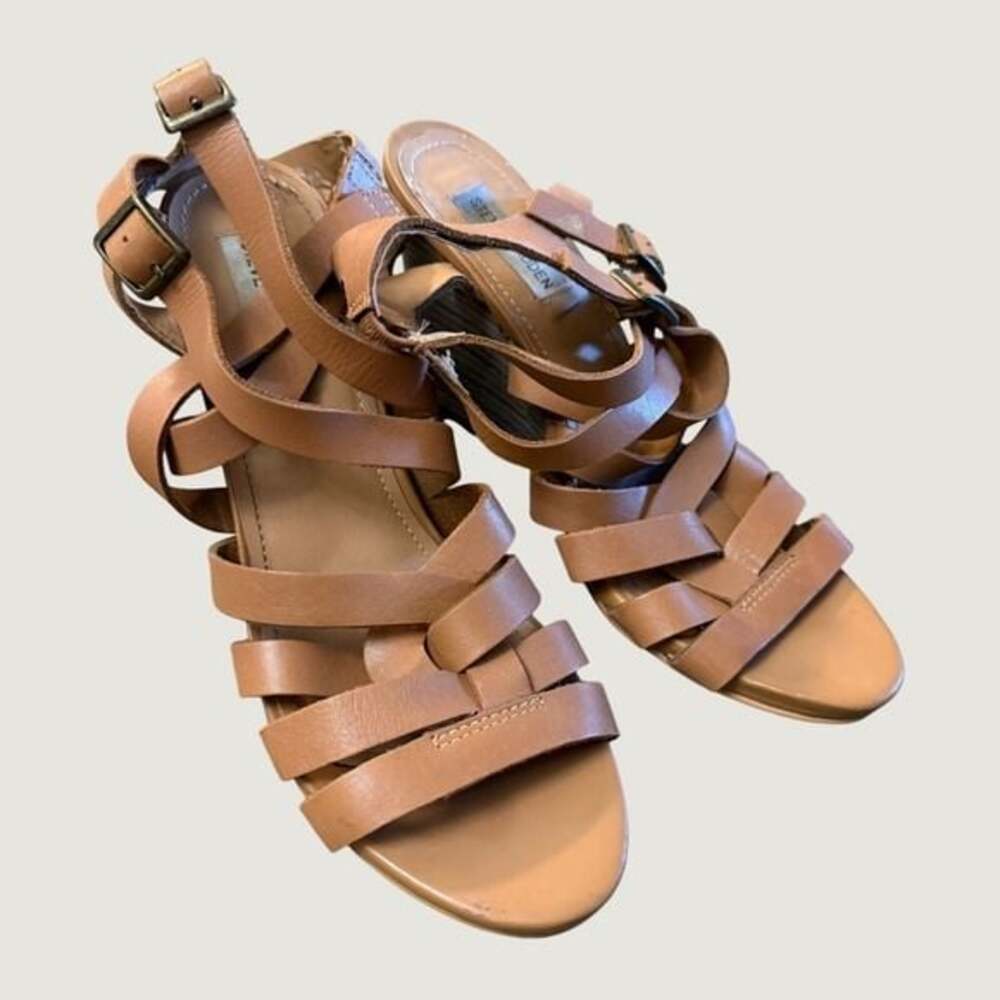 Steve Madden Venis‎ Tan Leather Strappy Gladiator Wedge Sandals Womens 8.5M